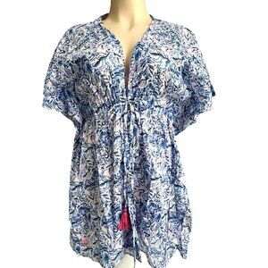 SIMPLY SOUTHERN Tropical Swimsuit Cover Up Kimono Small/Medium Blue Beach Resort